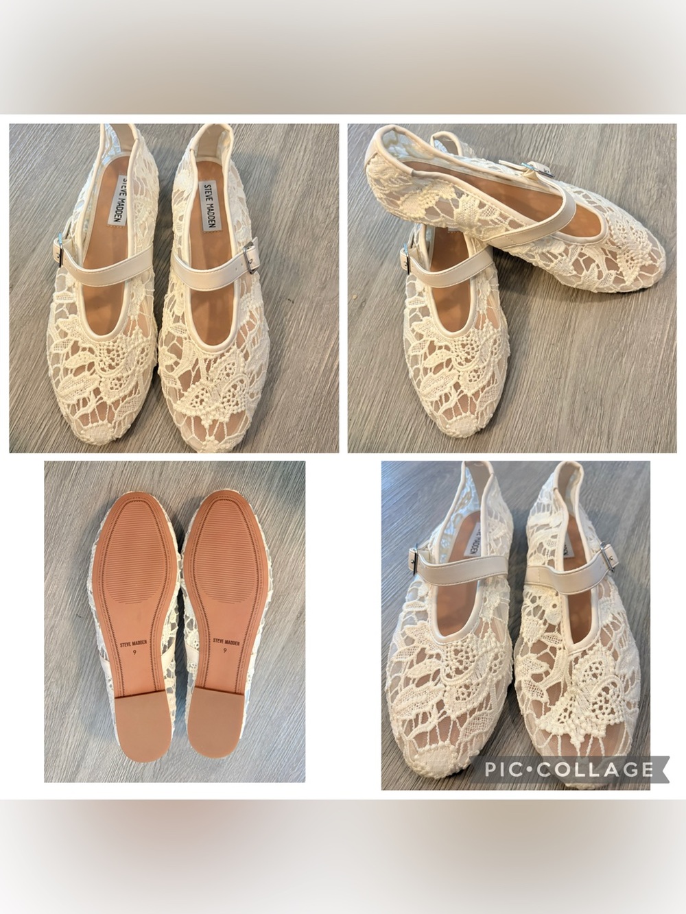 Women's Steve Madden Dreaming Slip-On Mary Jane Flats Beige Cream Lace Sz 9